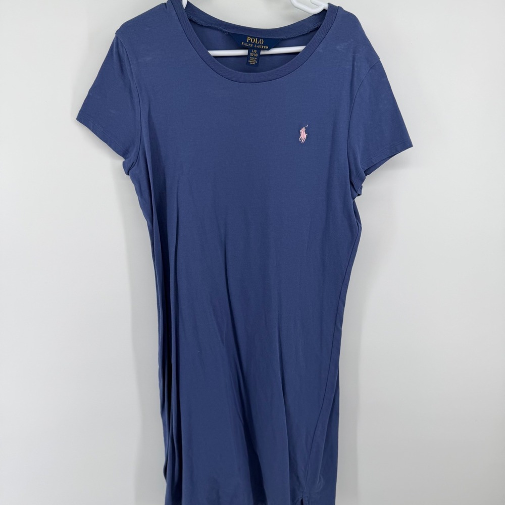 Polo Ralph Lauren Girls Blue T-Shirt Dress Pink Pony Logo Size L 12-14